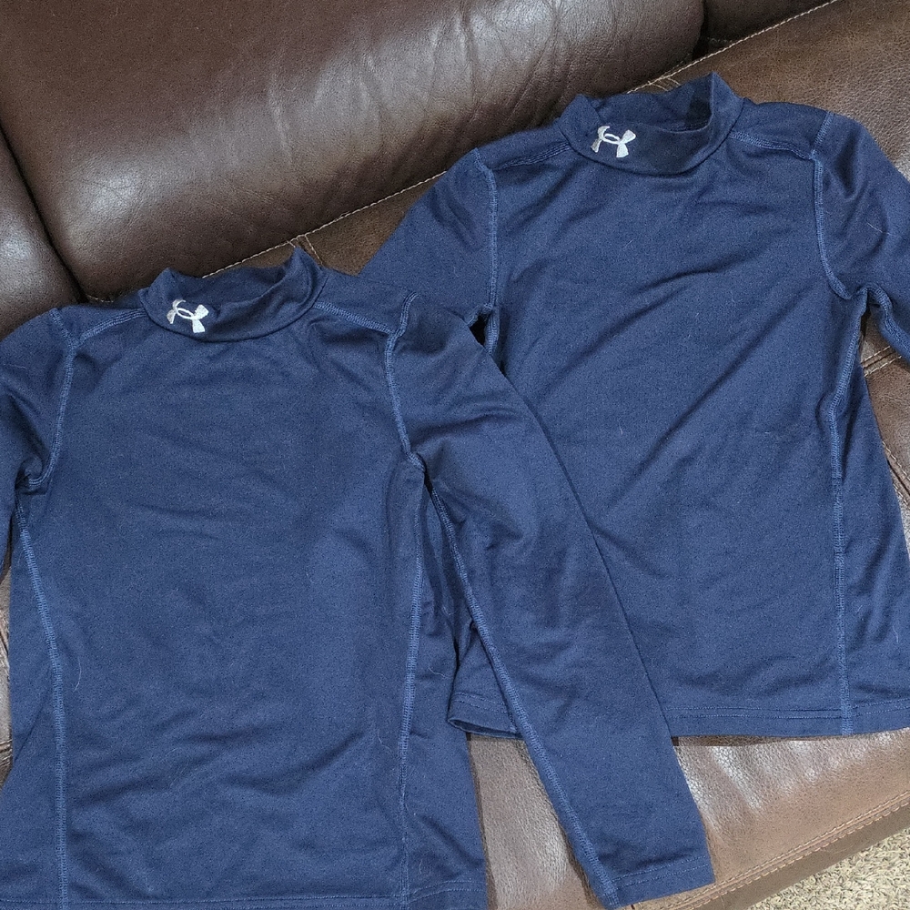 Under Armour Dark Blue Long Sleeve Shirts, Cold Gear Sz YSM (2)